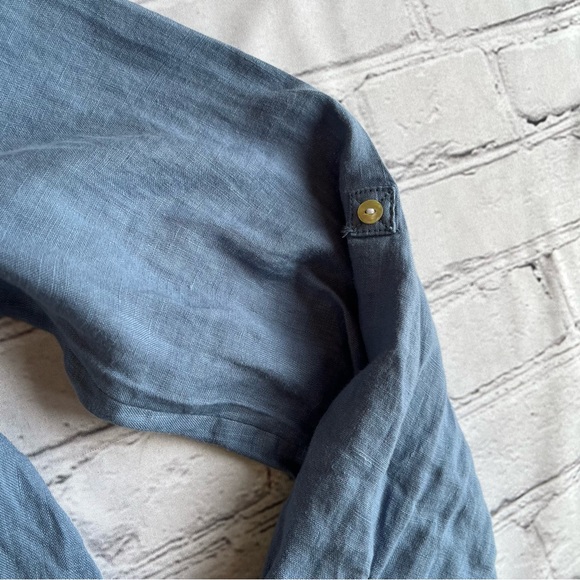 Sigrid Olsen Blue Long Linen Lagenlook Top Button Down Shirt Medium Pockets - Picture 3 of 14